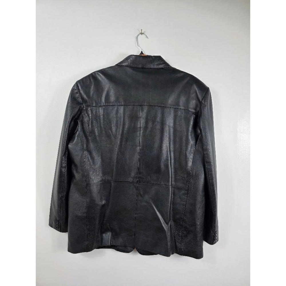 L.A. Leather Blazer Jacket Mens 46 Black Genuine Leather Two Button Coat Vintage - Picture 3 of 10